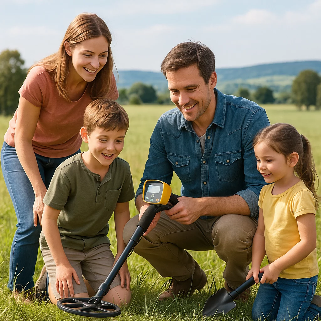 Chasse aux trésors en famille avec un détecteur de métaux.
